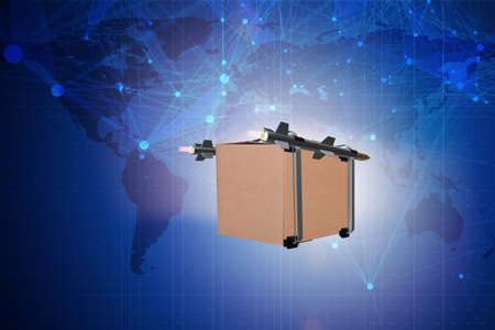 Concept with box delivery and rocketsの写真素材