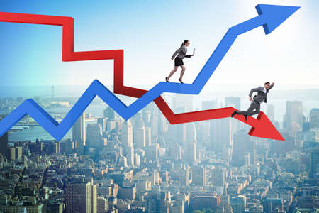 Business concept of both crisis and recoveryの写真素材