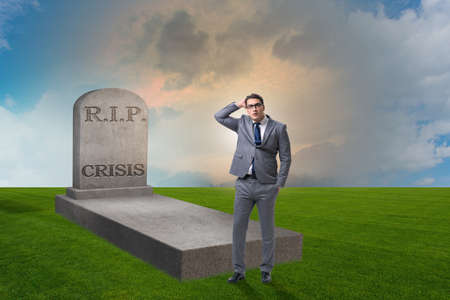 Businessman mourning the crisis in economyの写真素材