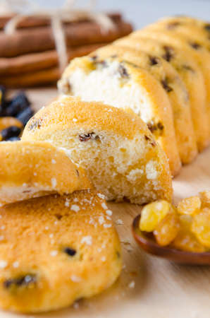 Sweet bread with raisins baked for christmas の写真素材
