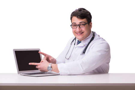 Doctor in telemediine mhealth concept on whiteの写真素材