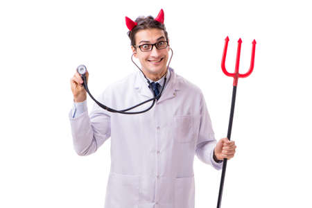 Devil doctor in funny medical concept isolated on white backgrou