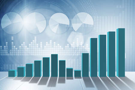 Growing bar charts in economic recovery concept - 3d rendering