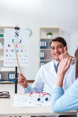 Doctor with patient at eye examの写真素材