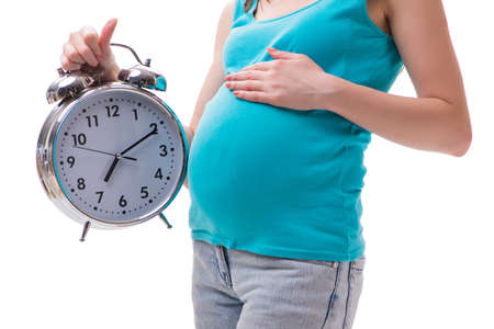 Pregnant woman isolated on white backgroundの写真素材