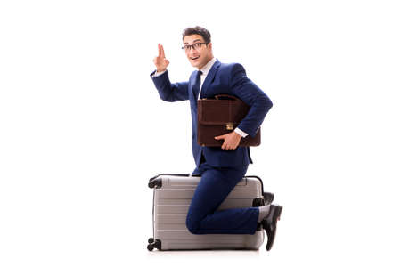 Businessman in business travel concept isolated on whiteの写真素材