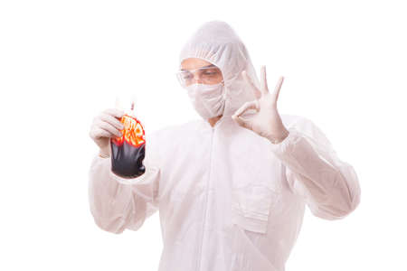 Epidemiologist with blood sample isolated on white background