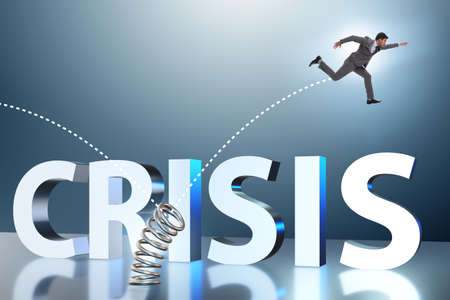 Businessman jumping from spring in business concept