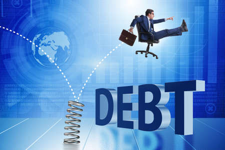 Businessman jumping from spring in business concept