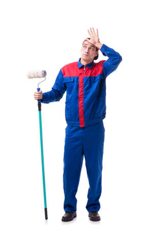 Young painter contractor isolated on white backgroundの写真素材