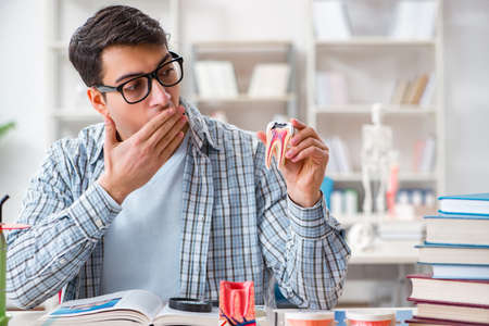 Medical student learning dentistry in classroom