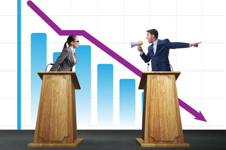 Man businessman making speech at rostrum in business concept