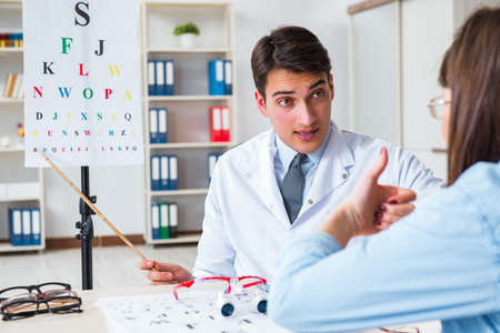 Doctor with patient at eye exam
