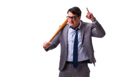 Businessman with baseball bat isolated on whiteの写真素材