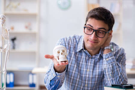 Medical student studying in classroomの写真素材