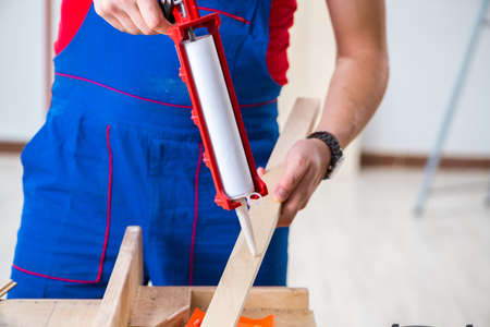 Contractor working in the workshopの写真素材