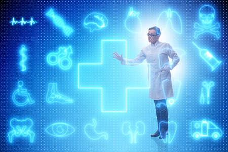 Woman doctor in telemedicine futuristic conceptの写真素材