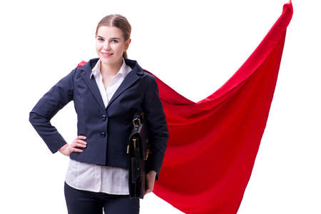 Superhero woman isolated on white backgroundの写真素材