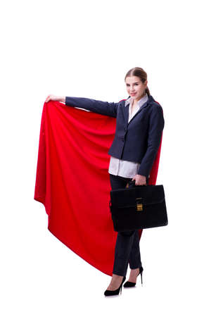 Superhero woman isolated on white backgroundの写真素材