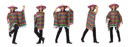 Handsome man in vivid poncho isolated on whiteの写真素材