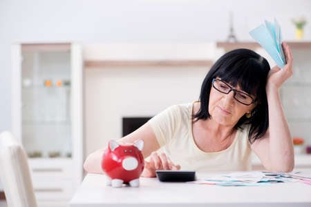 Mature woman trying to reconcile her bills
