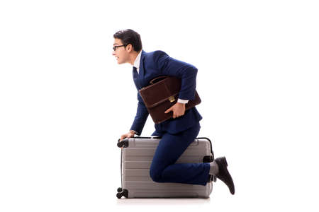 Businessman in business travel concept isolated on whiteの写真素材
