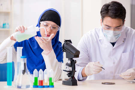 Two chemists working in the lab