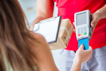 Parcel delivery being paid with pos and credit card