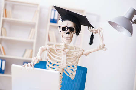 Student skeleton preparing for examsの写真素材
