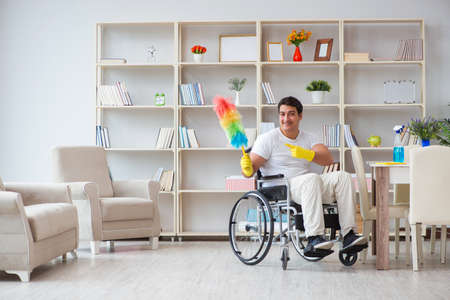 Disabled cleaner doing chores at home