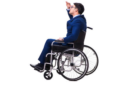 Businessman with wheelchair isolated on white backgroundの写真素材