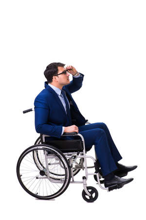 Businessman with wheelchair isolated on white backgroundの写真素材
