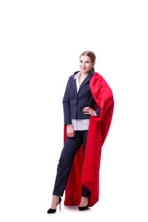 Superhero woman isolated on white backgroundの写真素材