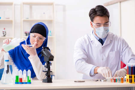 Two chemists working in the labの写真素材