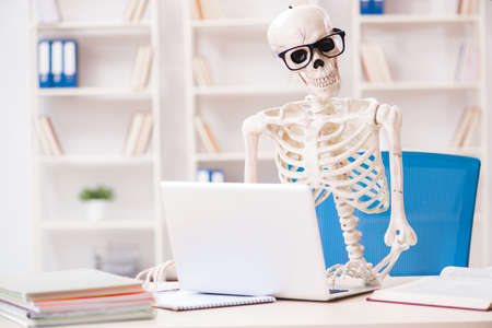 Skeleton businessman working in the office