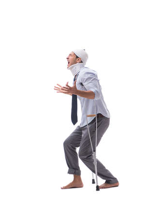 Injured businessman isolated on white backgroundの写真素材