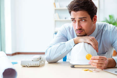 Man in bitcoin mining business concept