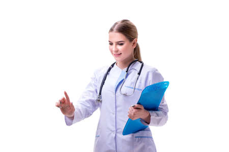 Young woman doctor isolated on white backgroundの写真素材