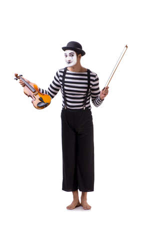 Mime playing violin isolated on whiteの写真素材