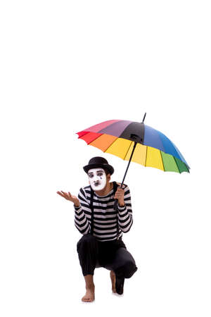 Mime with umbrella isolated on white backgroundの写真素材