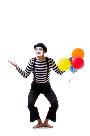 Mime with balloons isolated on white backgroundの写真素材