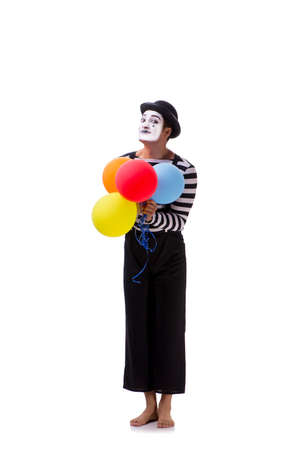 Mime with balloons isolated on white backgroundの写真素材