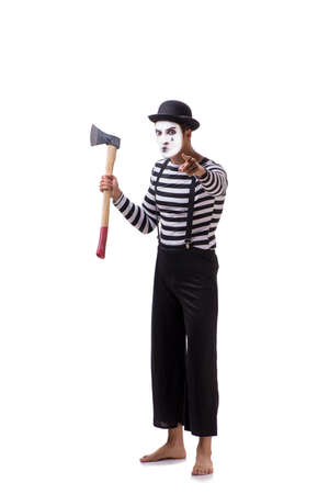 Mime with axe isolated on white backgroundの写真素材