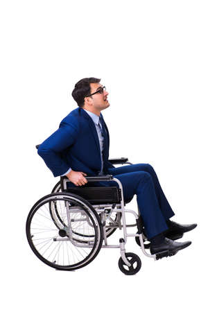 Businessman with wheelchair isolated on white backgroundの写真素材