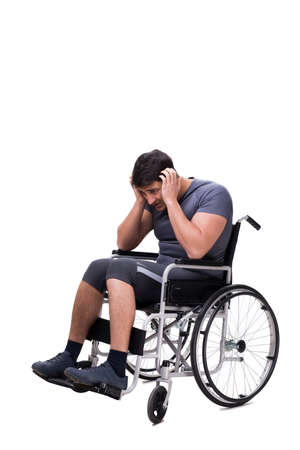 Man on wheelchair isolated on white backgroundの写真素材