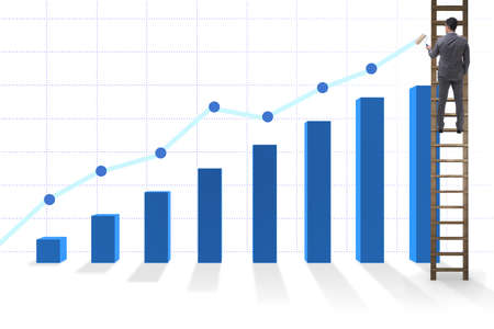 Businessman climbing towards growth in statisticsの写真素材