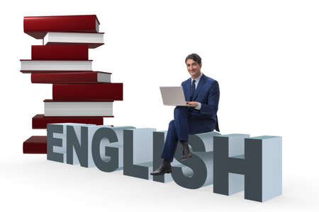 Young man in english studying learning conceptの写真素材