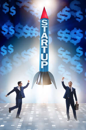Start-up concept with rocket and businessmanの写真素材