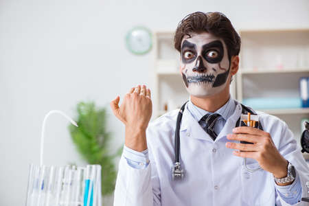 Scary monster doctor working in lab