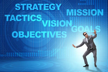 Businessman cannot understand corporate strategyの写真素材